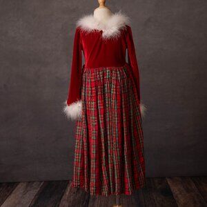 Vintage Storybook Heirloom Christmas dress, velvet and plaid